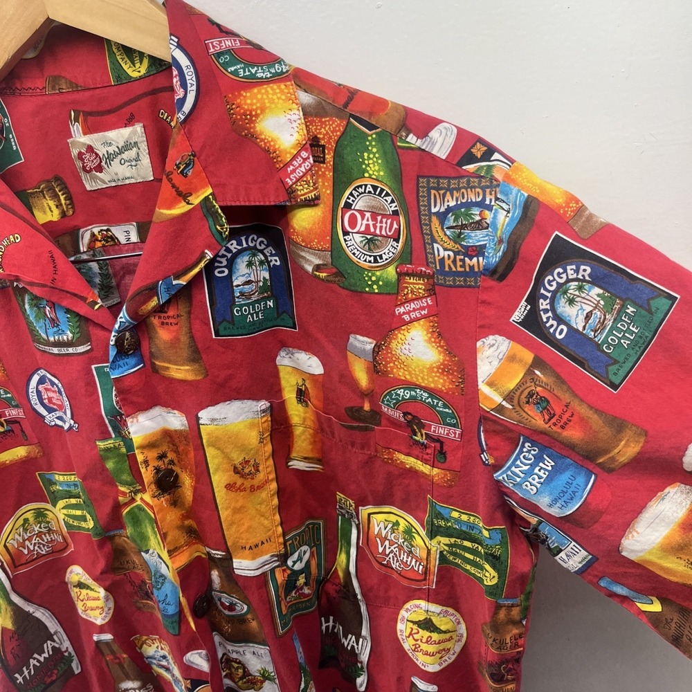 Hilo Hattie's Hawaiian Original Med Vintage Beer Label Aloha Camp-Collar Shirt - Picture 4 of 13